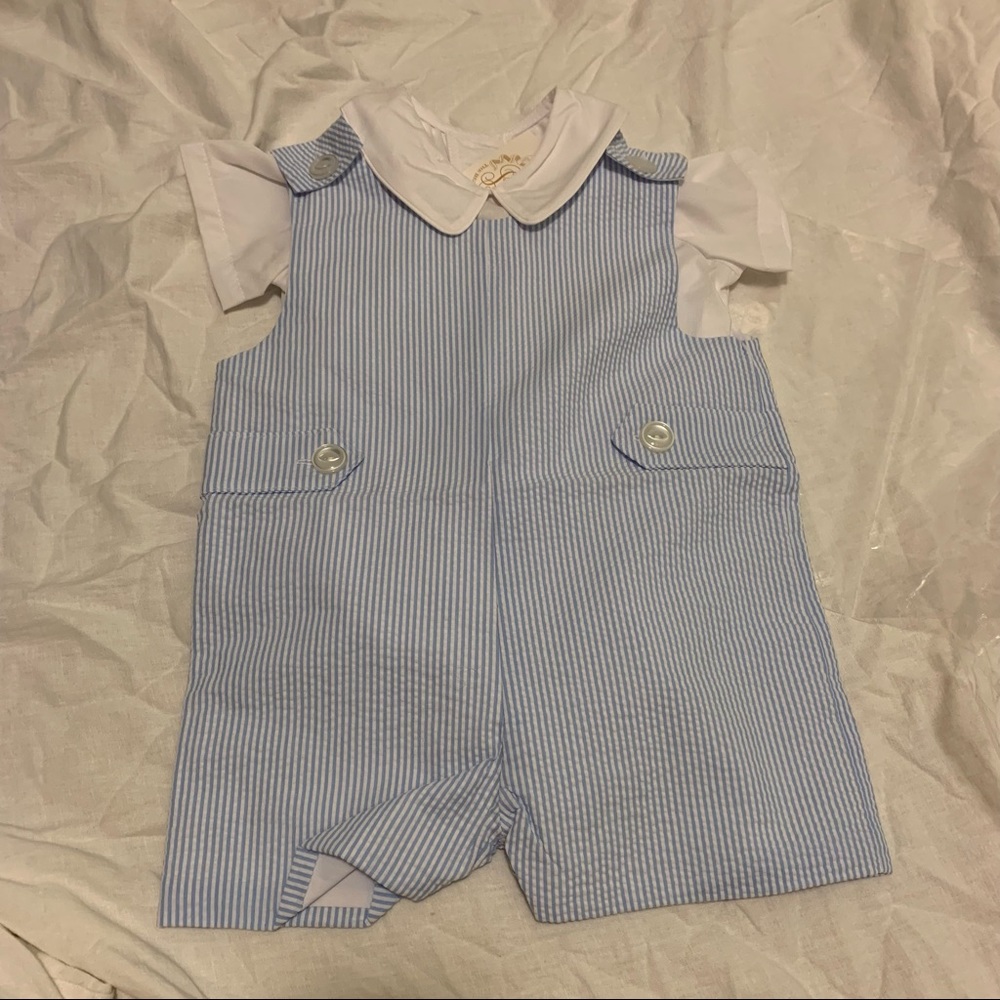 TBBC buckhead blue seersucker jon jon and white collared onsie. NWT 18/2…